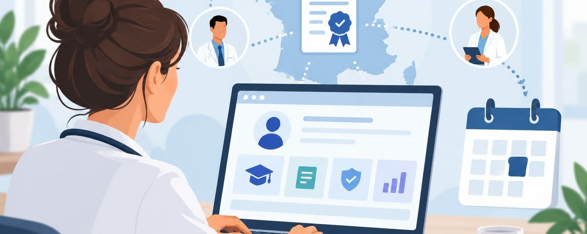 Une professionnelle de santé consulte son compte individuel de certification périodique sur la plateforme Ma Certif' Pro Santé