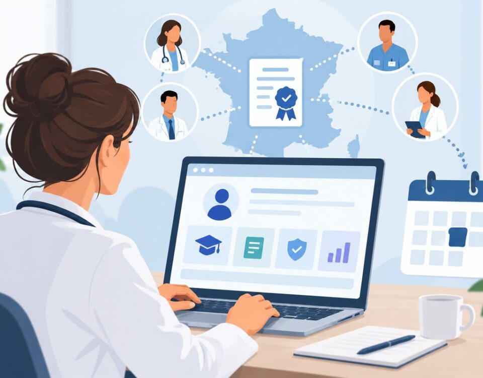 Une professionnelle de santé consulte son compte individuel de certification périodique sur la plateforme Ma Certif' Pro Santé